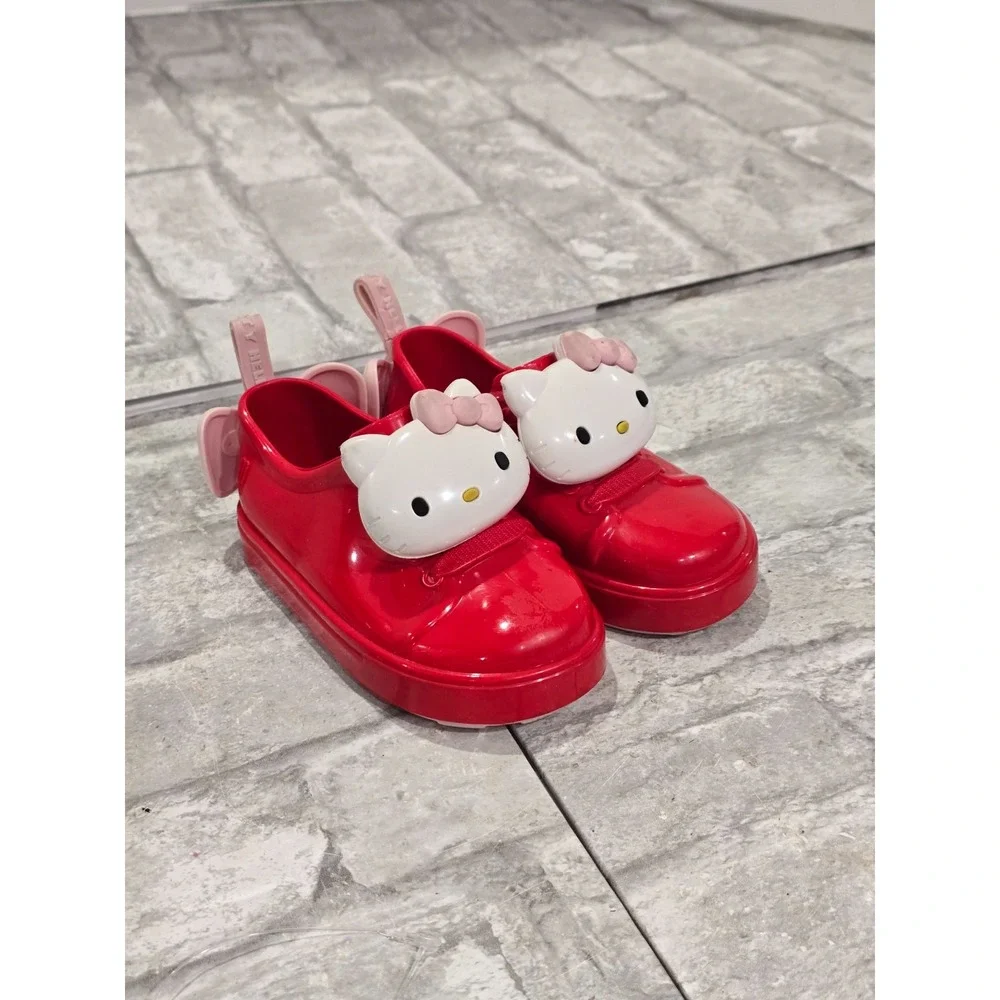 RED‎ AND PINK Mini Melissa Jelly Hello Kitty Slip-On SIZE 7 toddler Preowned